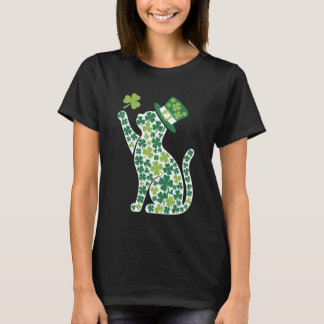 Cat Silhouette Shamrock St Patricks Day Kitten T-Shirt