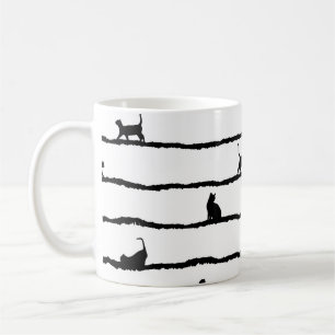 Cat Silhouette Stripes Abstract Hand Drawn Pattern Coffee Mug