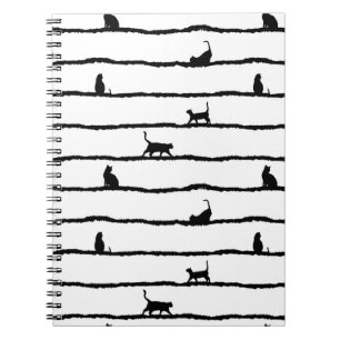 Cat Silhouette Stripes Abstract Hand Drawn Pattern Notebook