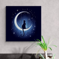 Cat silhouette swinging from the crescent moon