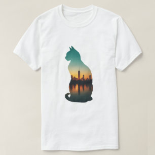 Cat Silhouette Urban Sunset T-Shirt