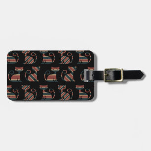 Cat Silhouette Vintage Retro Lines Animal Lover Luggage Tag