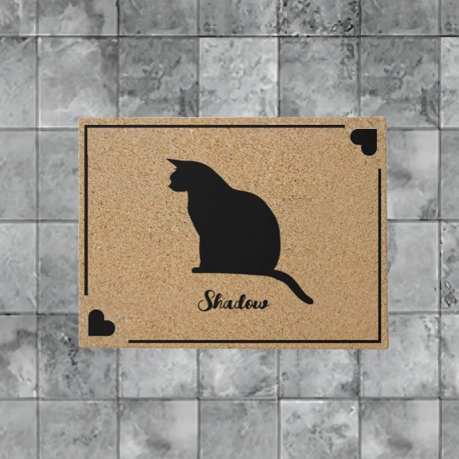 Cat Silhouette With Personalised Monogram Name  Doormat (Cat Silhouette With Personalized Monogram Name Doormat)