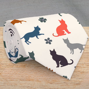 Cat Silhouettes Animal Pattern Elegant Tie