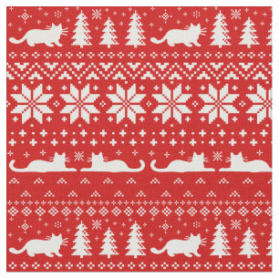Cat Silhouettes Christmas Sweater Style Pattern Fabric