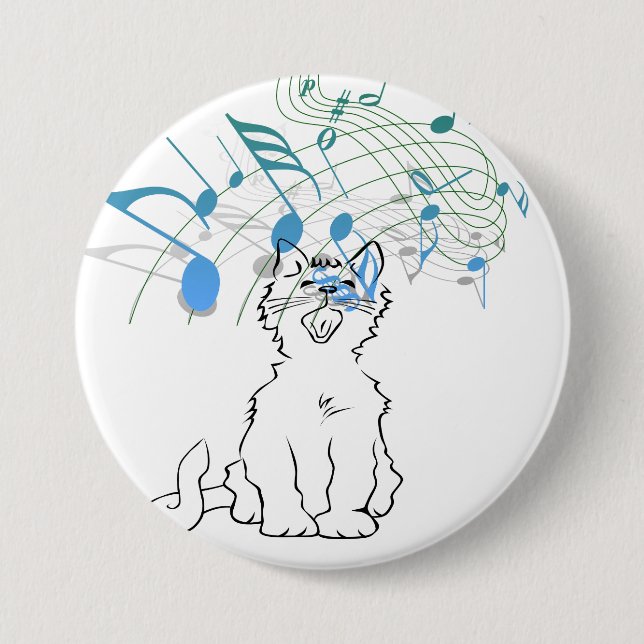 Cat singing 7.5 cm round badge (Front)