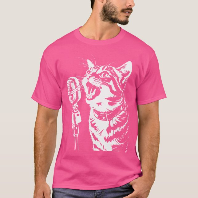 Cat Singing With Microphone Cats Singer T-Shirt (Front)
