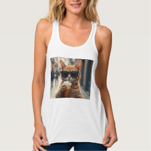 Cat Sipping Coffee On A Street Singlet