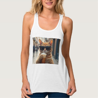 Cat Sipping Coffee On A Street Singlet
