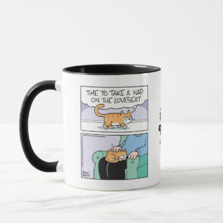Cat sits on Loveseat (lap) Mug