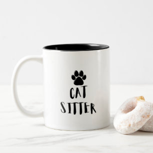 'Cat Sitter' Charming Simple Paw Print Gift Two-Tone Coffee Mug