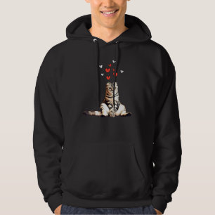 Cat Sitting Floor Hearts Black Background Cute Kit Hoodie