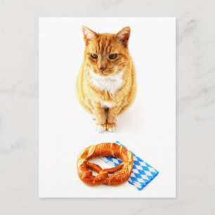 Cat sitting in front of Oktoberfest pretzel Postcard
