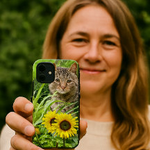 Cat Sitting in Garden with Sunflowers