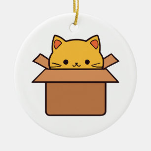 Cat sitting inside cardboard box ceramic tree decoration