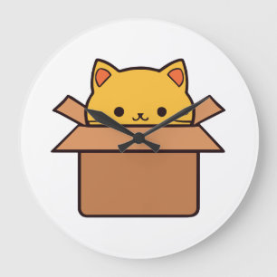 Cat sitting inside cardboard box large clock