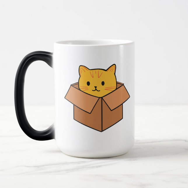 Cat sitting inside cardboard box magic mug (Left)