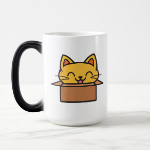 Cat sitting inside cardboard box magic mug
