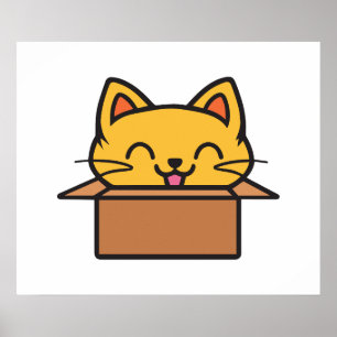 Cat sitting inside cardboard box poster