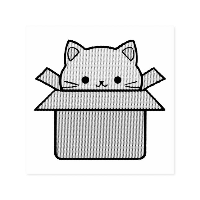 Cat sitting inside cardboard box self-inking stamp (Design)