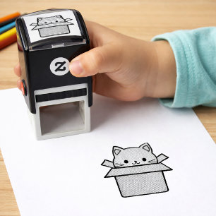 Cat sitting inside cardboard box self-inking stamp