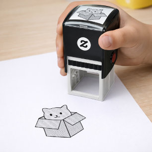 Cat sitting inside cardboard box self-inking stamp