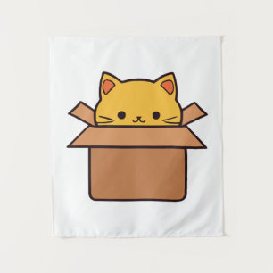 Cat sitting inside cardboard box tapestry