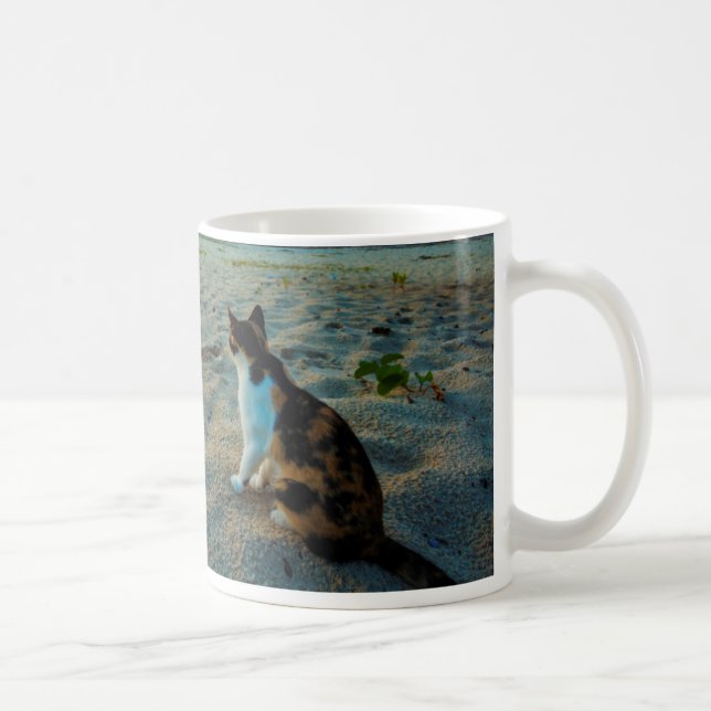 Cat Sitting On A Beach Coffee Mug (Right)