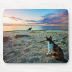 Cat Sitting On A Beach Mouse Pad