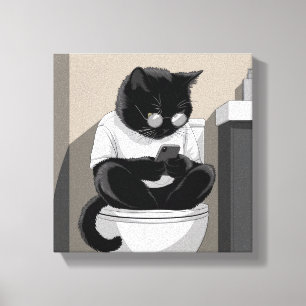 Cat Sitting on a Toilet Canvas Print