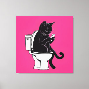 Cat Sitting on a Toilet Canvas Print
