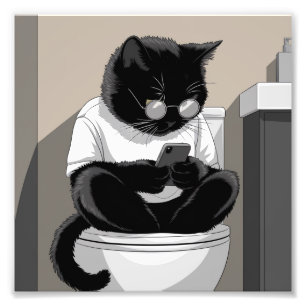 Cat Sitting on a Toilet Photo Print