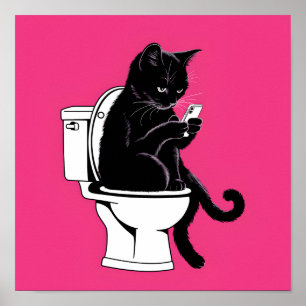 Cat Sitting on a Toilet Poster