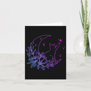 Cat Sitting On Crescent Moon Flowers Stars Women G Card