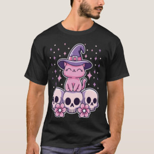 Cat Sitting on Skulls Cute Creepy Pastel Goth Witc T-Shirt