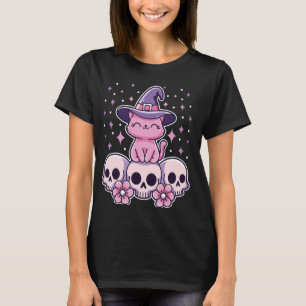 Cat Sitting on Skulls Cute Creepy Pastel Goth Witc T-Shirt