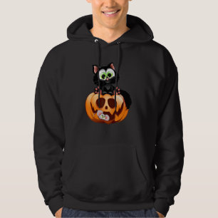 Cat sitting on the Halloween pumpkin for Kids Girl Hoodie