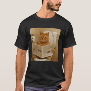 Cat Sitting on The Toilet Reading Newspaper Funny T-Shirt