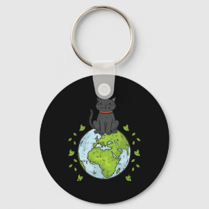 Cat Sitting Planet Earth Day Environmental Nature Key Ring