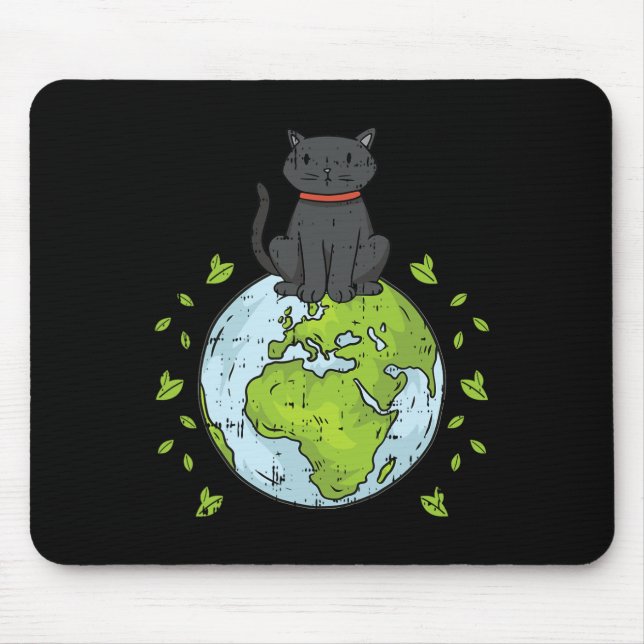Cat Sitting Planet Earth Day Environmental Nature  Mouse Pad (Front)