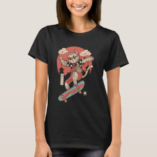 Cat Skateboarding Vintage Japanese Ukiyo-e Art T-Shirt