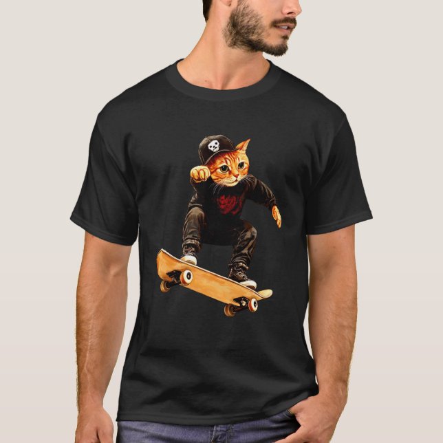 Cat SkateboardSkater Cat T-Shirt (Front)
