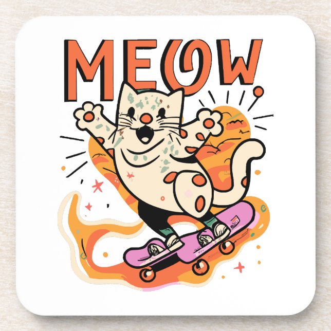 Cat Skating Meow Coaster (Front)