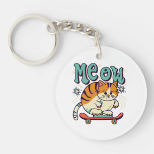 Cat Skating Meow Key Ring