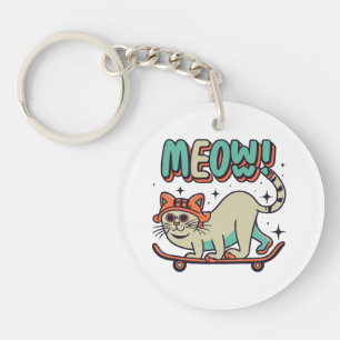 Cat Skating Meow Key Ring