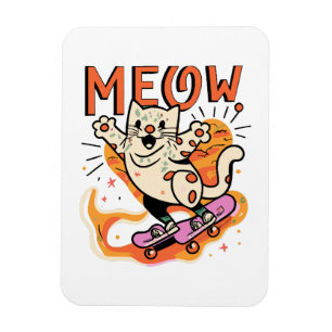 Cat Skating Meow Magnet