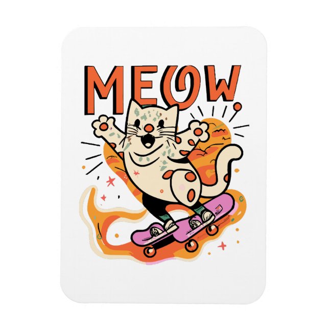 Cat Skating Meow Magnet (Vertical)
