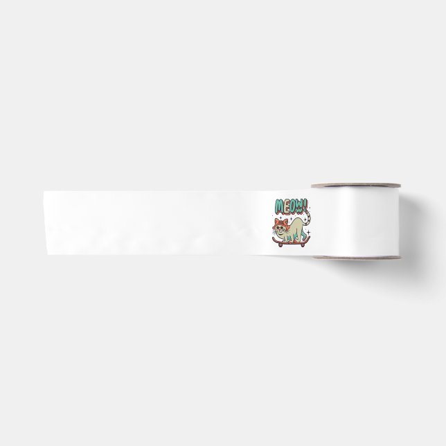 Cat Skating Meow Satin Ribbon (Front)