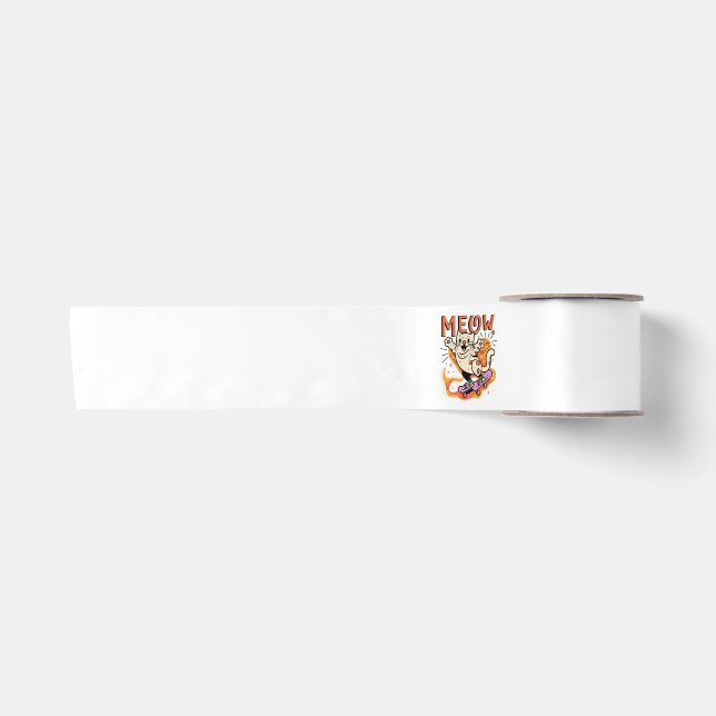 Cat Skating Meow Satin Ribbon (Front)