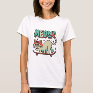 Cat Skating Meow T-Shirt